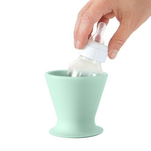 Image of Bökee baby bottle and silicone pump holder - prepare baby bottles with one hand and prevent breast milk spills,Robin’s Egg