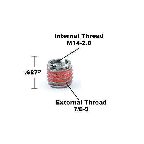 Image of E-Z Lok Externally Threaded Insert, 303 Stainless Steel /Metric, M14-2.0 Internal Threads, 7 /8 inch-9 External Threads, 17.45mm Length, Made in US