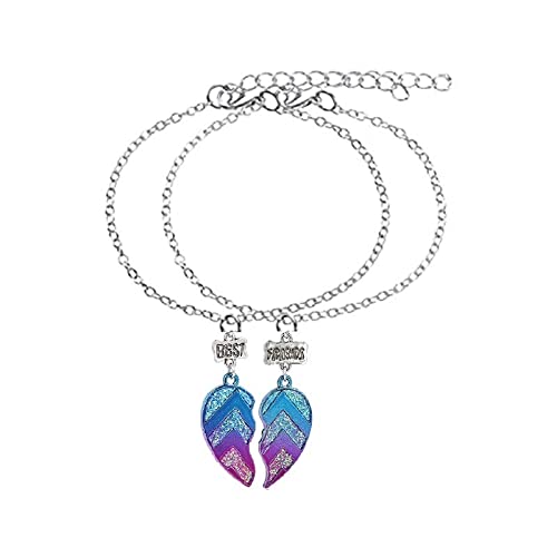Image of COLORFUL BLING 2 Pcs Best Friends Forever Half Heart Pendant Panda Kola Bracelet Set Couple Lover BFF Friendship Cartoon Jewelry for Women-Heart