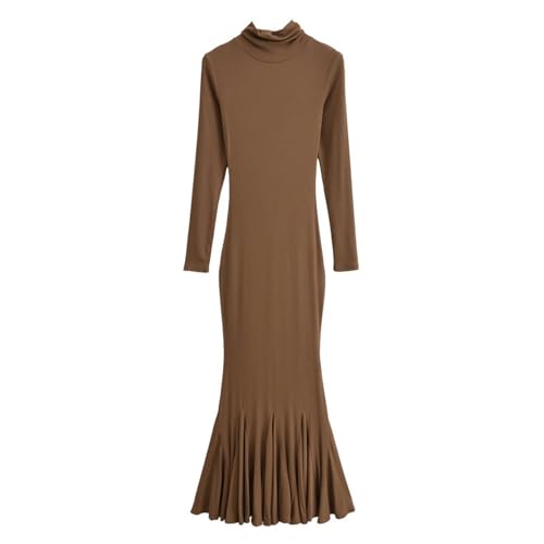 Robe longue slim violette S à col pileux pour l'automne - 5