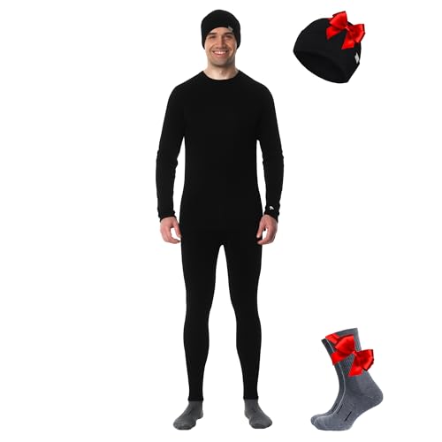 Merino.tech Merino Wool Base Layer Mens Set - Heavyweight, Midweight, Lite Merino Wool Thermal Underwear For Men Top, Bottom (Medium, Black Oil)
