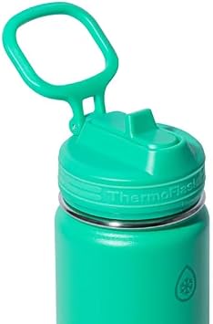 ThermoFlask Leakproof Straw Bottle, 16 fl oz, Double-Wall Vacuum Insulated, 18/8 Stainless Steel, Glow in the Dark Bumper,Green&Blue, Set of 2
