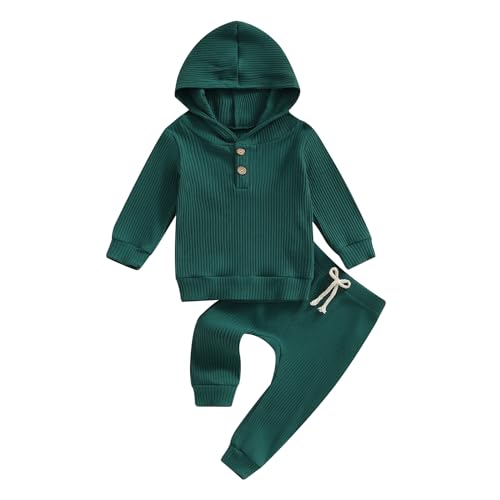 Image of fhutpw Baby Girl Boy Clothes Long Sleeve Knitted Cotton Hoodie & Pants Sets Infant 3 6 12 18 Months Fall Winter Outfits