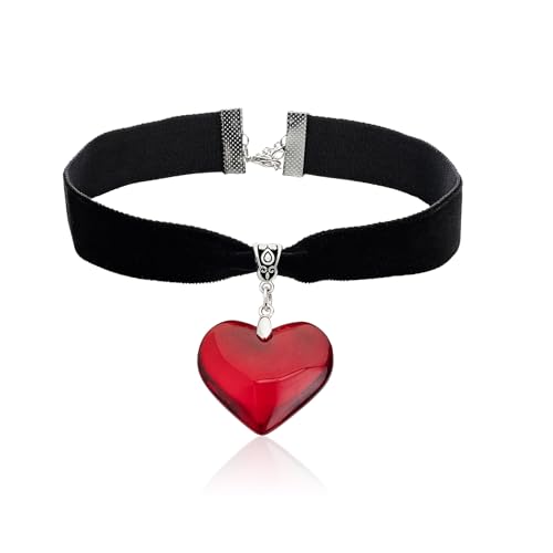 RareLove Red Heart Vampire Necklace Queen of Hearts Accessories 18 mm Black Velvet Choker Halloween Choker Necklace for Women Adjustable
