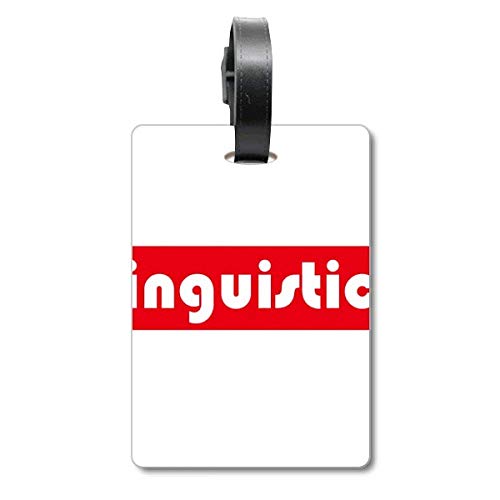 Étiquette valise rouge Course and Major Linguistics identification bagage voyage