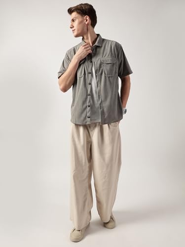 Image of Thomas Scott Men's | Solid | Half Sleeve | Regular Fit | Polyester-Blend | Double Flap Pocket | Spread Collar | Casual Shirt