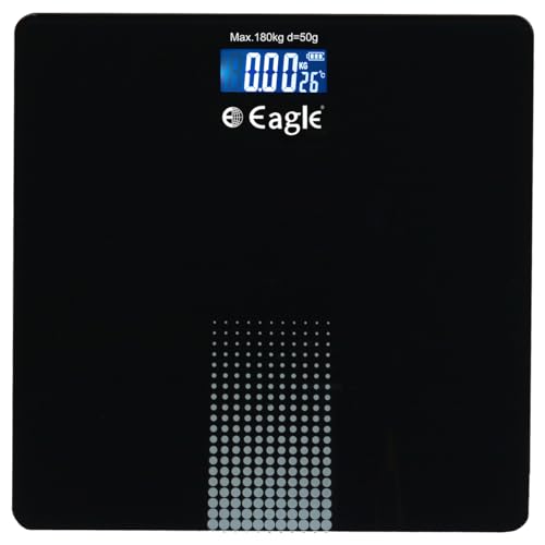 Image of Eagle Digital Weighing Scale for Body Weight 180Kg | Smart Fitness Weight Machine with LCD Display, Auto On /Off | Bathroom Scale for Home, Gym & Clinic - Black, EEP-1300A