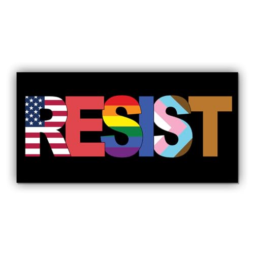 Magnet Resist Magnet LGBTQ Rights Trans Equality Liberal Social Justice Pride Black for Bumper, Refrigerator, Cruise Door, Car, Truck 7.5x3.75in