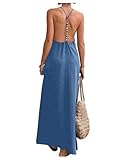 Verdusa Women's Backless Cami Dress Long Maxi Flowy Linen Dresses Summer Vacation Beach Outfits Sun Dress Dark Blue Small