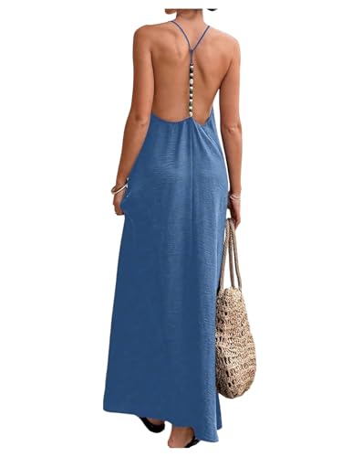 Verdusa Women's Backless Cami Dress Long Maxi Flowy Linen Dresses