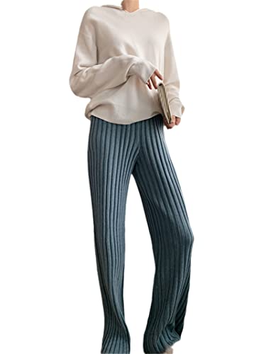 Pantalon large en tricot bleu Sweejim idéal pour le bureau ou un weekend cocooning
