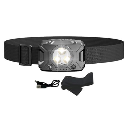 Linterna frontal para exteriores, con sensor de movimiento, impermeable, para adultos y niños, con advertencia de luz roja para pesca, camping