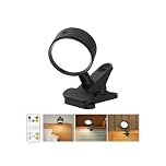 Rechargeable Clip On Light with 5000mAh Battery, Eye Caring Clip on Lamp with Touch & Remote with 360° Rotation, USB Clamp Bed Light 3 Color Modes & Dimmable for Book Headboard Bedside Reading Desk