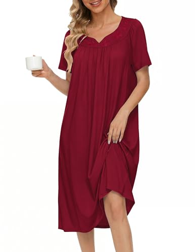 Image of Ekouaer Moo Moos for Women House Dress With Pockets Cotton Nightgowns Short Sleeve Night gowns Embroidered Mumu Dress