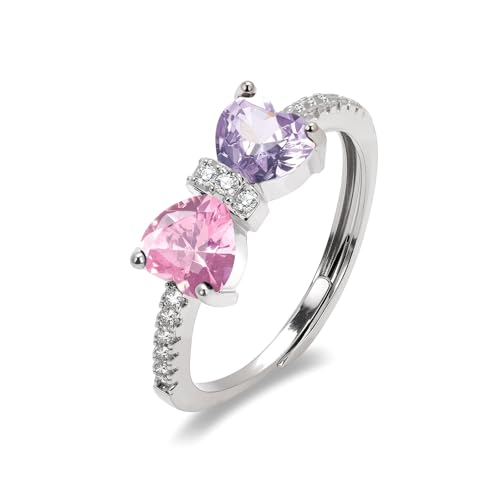 Raicegs Silver June October Birthstone Rings for Women Heart Cubic Zirconia Gemstone Adjustable Ring Personalized Jewelry Dainty Birthday Gifts for Her Mom