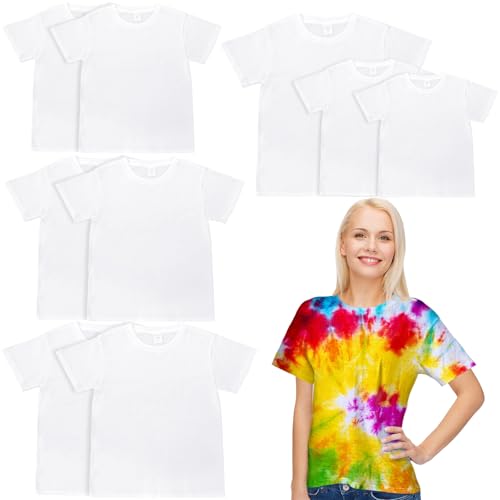 Liitrsh 9 Pcs Unisex White T Shirt for Tie Dye Sublimation Blank Crew Neck Short Sleeve T-Shirt Women Men Cotton White Cotton Shirts for Adults DIY Tie Dye Crafts Party Supplies