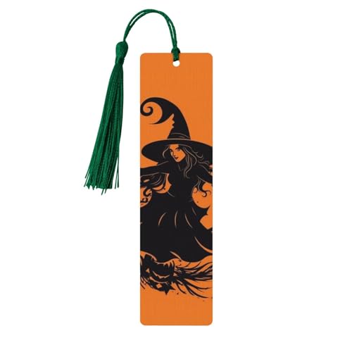 ハロウィン 魔女 フライング ウッド しおり 男性用 女性用 読書用 木製しおり ユニークなハンドメイド ブックマーク タッセル付きペンダント クラフトブックマーク 本愛好家 誕生日 先生へのギフトに