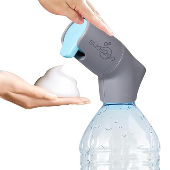Portable Hand Washing Station Refillable Cap Universal Fit for Most Disposable Water Bottles with Foam Soap Reservoir, Hand Foam Soap Station for Travel, Camping, Outdoor Sink Solution