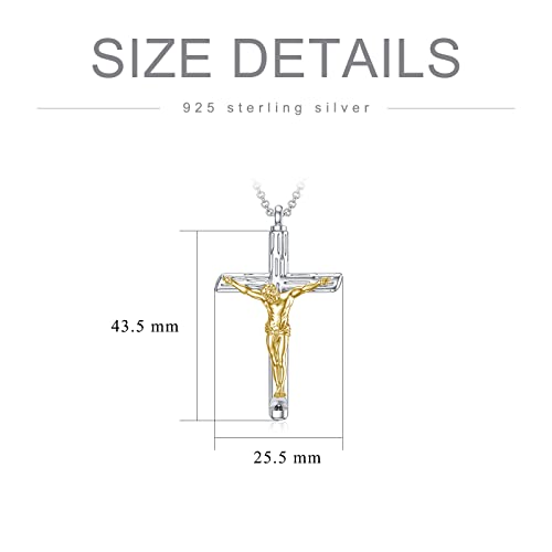 PELOVNY Sterling Silver Cross Crystal Necklace For Men Women Jesus Christ Crucifix Pendant Necklace Jesus Religious Jewelry - 22+2/18+2''3