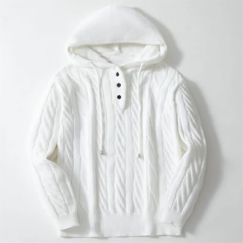 Men's Solid Casual Loose Spliced Hooded Knit Sweatshirt Drawstring Thick Warm Pullover Fall Winter Top3