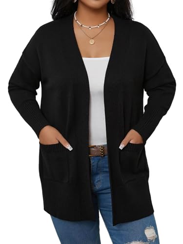 Womens Cardigan Sweaters Plus Size Open Front Long Sleeve Knit Cardigan with Pockets Lightweight Trendy 1X-5X2
