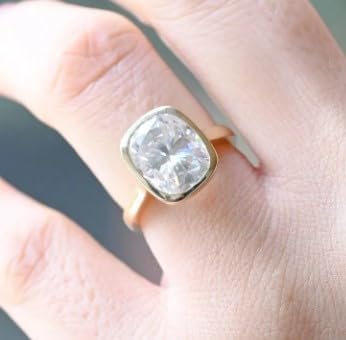 925 Sterling Silver Gold Plated Elongated Cushion Cut CZ Diamond Engagement Ring, Bezel Set Ring, Solitaire Gifted Ring For Her.size 3-12.2