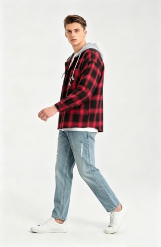 Image of Lavnis Men's Plaid Hooded Shirts Lightweight Shirt Jackets