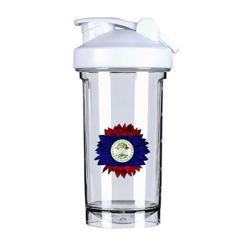 Vintage Sunflower Belizean Flag 18 Ounce Shaker Bottle Drink Mixer Leak-proof Pre Workout Protein Shakes Meal Replacement Shakes Bottles 500ML/18 Oz White