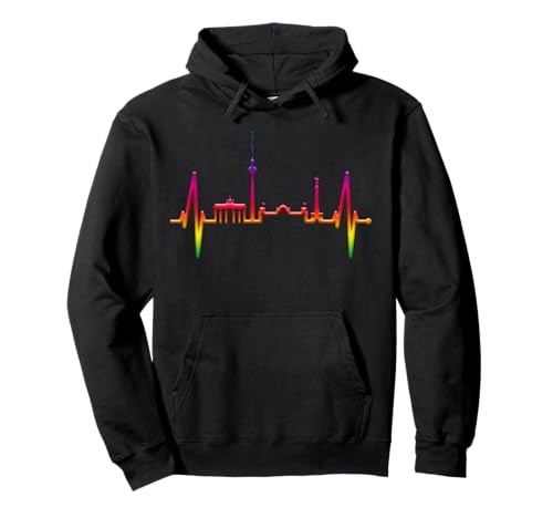Berlin Skyline Herzschlag LGBT Regenbogen Pride Queer Liebe Pullover Hoodie