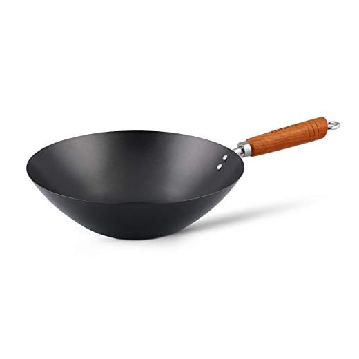 Ken Hom Koolstofstaal Niet Plakken Wok, 31cm, Classic, Niet-Inductie/Houten Handvat/Pan Met Platte Bodem, Niet Vaatwasmachinebestendig, 2 Jaar Garantie