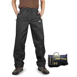Tofern Men’s Waterproof Trousers Lightweight Breathable Rain Overtrousers with Zip Pockets, Outdoor Windproof Rain Over Pants for Golf Hiking Fishing Cycling