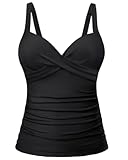 Tankini Top mit Bügel für Damen, Push Up Badeanzug, Oberteil mit BH Unterstützung, Bauchkontrolle, Badeanzug, Oberteil ohne Unterteil, 2025, Schwarz, Medium
