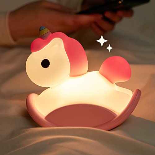 Lámpara de mesa de noche silicona caballo mecedor rosa miniatura 1