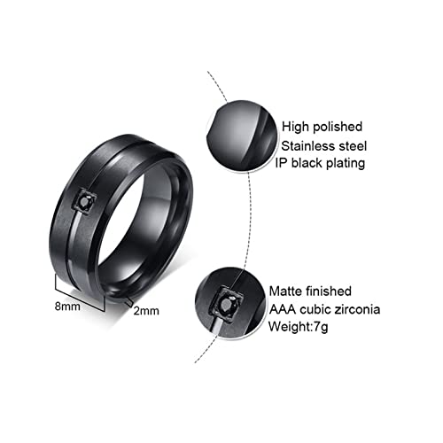 Bague gothique noir zircones acier de qualité supérieure