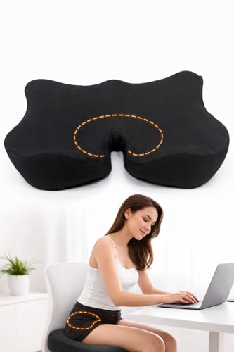 ILOTENGO IBERIA S.L. Cojín Ortopédico de Espuma Viscoelástica, Negro, Diseño Contorneado para Aliviar Dolor de Espalda y Coxis, Almohada Ergonómica para Silla