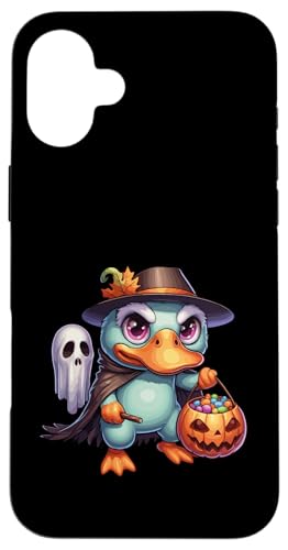 怖いハロウィーン カモノハシ ゴースト 不気味なキャンディバッグ スマホケース iPhone 16 Plus 用