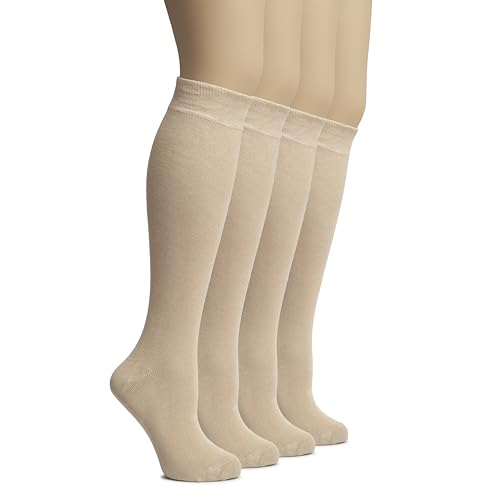 Image of Hugh Ugoli Women's Rayon Derived from Bamboo Knee High Socks Comfort Seam Long Dress Socks, Shoe Size 5-8 /8-11, 4 Pairs