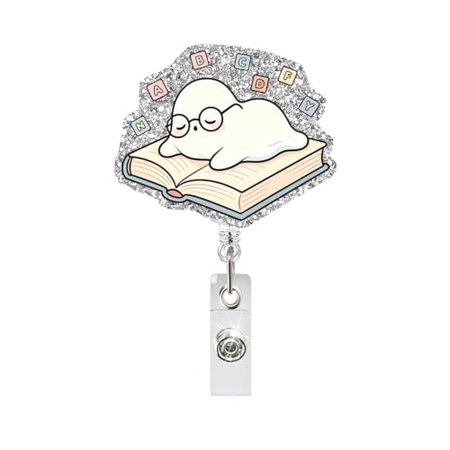 Halloween Sleep Ghost Badge Holder Cute Book Glitter Badge Reel