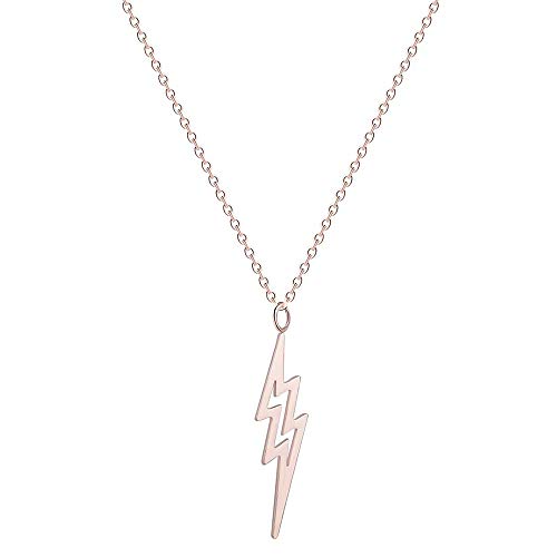 Eiffy Simple Stainless Steel Flash Lightning Bolt Choker Necklace Cute Thunder Strike Pendant Necklaces for Women Jewelry (Rose Gold)
