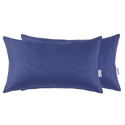 MIULEE Pack of 2 Decorative Outdoor Waterproof Pillow Covers Rectangular Garden Cushion Sham Throw Pillowcase Summer Shell for Spring Patio Tent Couch 12x20 Inch Navy Blue