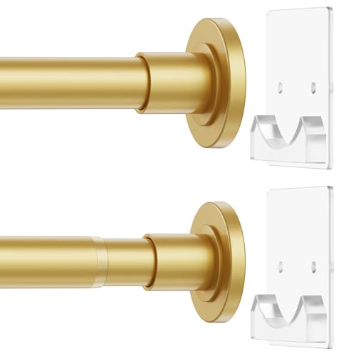 Image of CorkLatta Gold Shower Curtain Rod,1 Inch Diameter Stainless Steel Adjustable Spring Tension Rods 32 to 80 inch,with Holders,Anti-Slip,Curtain Rods No Drilling(1 Pack)