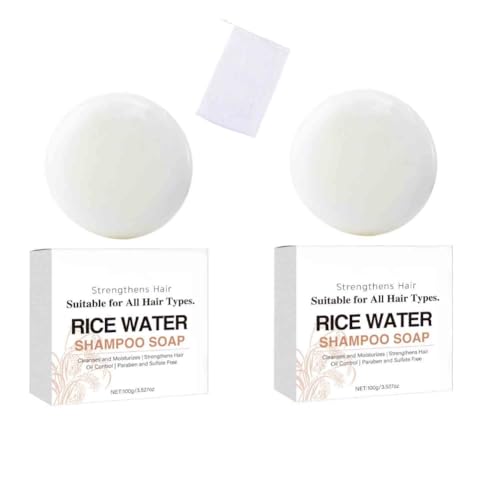 2pcs Rice Water Shampoo Soap, Helps Strengthen Weak and Brittle Hair Deep Cleansing Soaps for All Hair Types