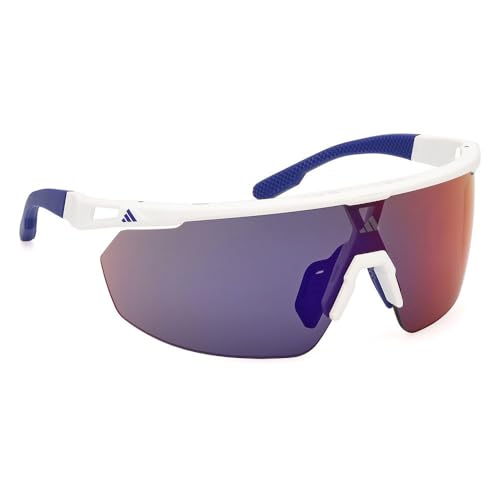 adidas Sport SP0094 Sonnenbrille Herren und Damen, Unisex Sportliche Dünne und Leichte Sonnenbrille, Bildschirm Linsenform, Inklusive Etui, Violette Farbverlauf Gläser, Weiß