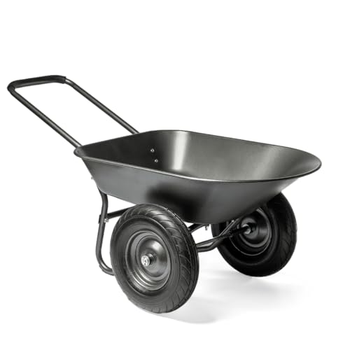 XtremepowerUS Utility Garden Wheelbarrow Garden Cart Dual-Wheel Built-in Stand Flat-Free 16