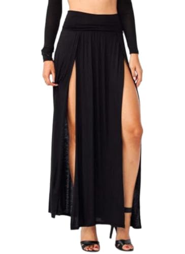 Style Creek Women's High Waist Double Slit Maxi Skirt Black