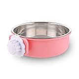 Guardians Crate Dog Bowl Removable Stainless Steel Water Food Feeder Bowls Cage Coop Cup for Cat Puppy Bird Pets (Large, Pink)