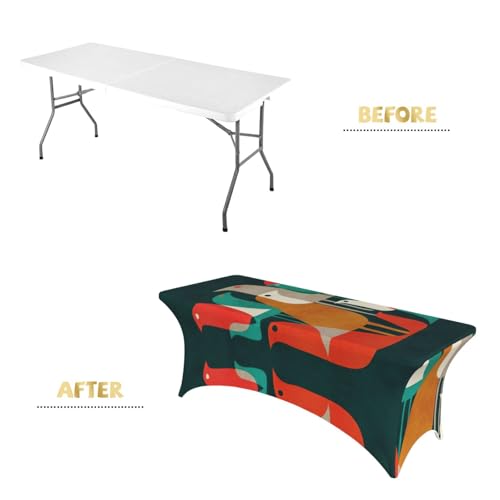 Housse de table extensible imprimé flocage oiseaux élasthanne EdWal 1m80