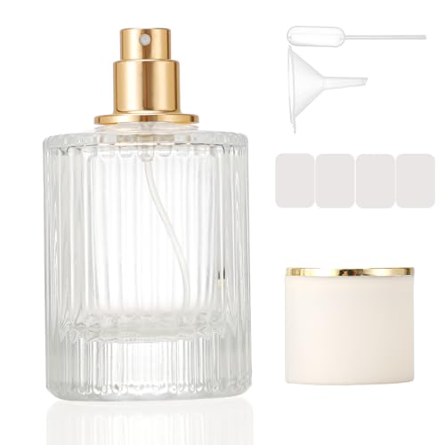 ZHENGYAOYANG 1 Pack Empty Perfume Spray Bottles 50ML Ribbed Glass Atomizer Spray Bottle for Men and Women Travel Refillable Perfume Atomizer for Sample Dispenser and Home Decor White Cap