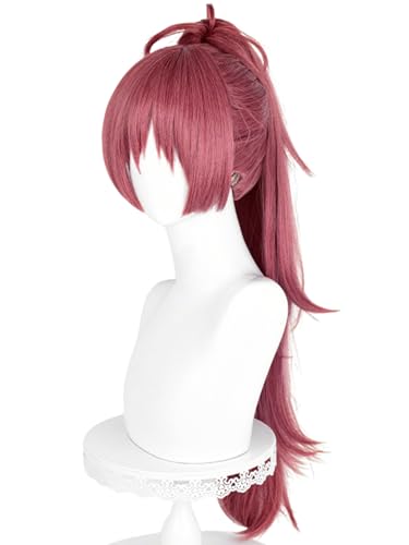 Image of Half and Half Kyoko Cosplay Wig Red Pink Anime Ponytail Wigs with Bangs 29.5'' Long Dark Red Wigs for Women Halloween Party Daily