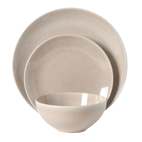Image of Gibson Elite Castle Peak Plates and Bowls Set, 12-Piece Dinnerware Set, Taupe Reactive Glaze Stoneware Dishes, Dinner Plates, Salad Plates & Cereal Bowls